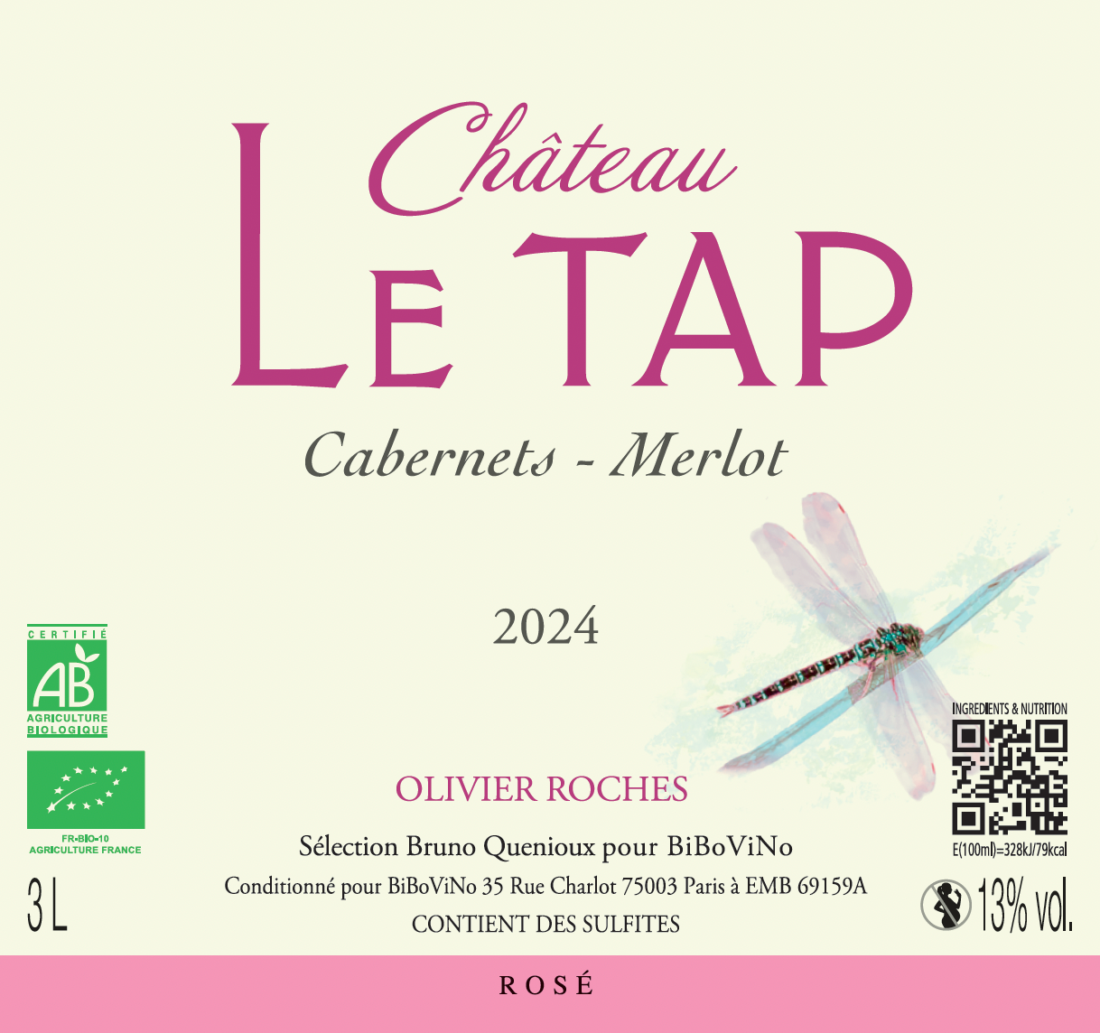 Chateau Le Tap Rosé, Bergerac rosé (Bio), Olivier Roches, Sélection Bruno Quenioux pour BiBoViNo