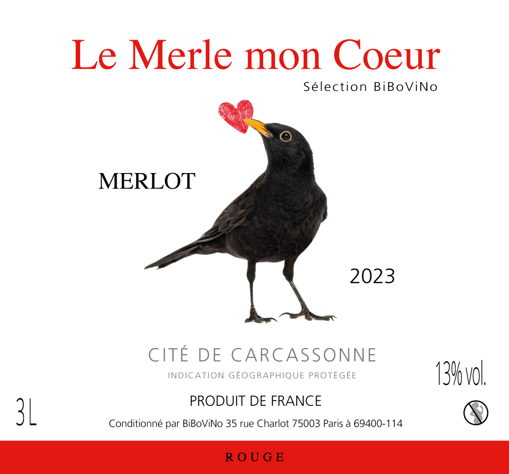 Merlot « Le Merle Mon Coeur »,  sélection BiBoViNo